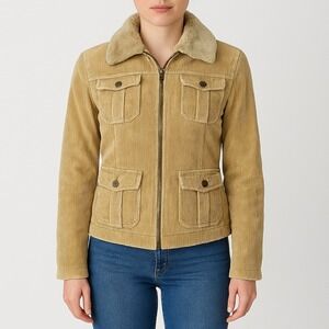 Vintage‎ Esprit Corduroy Jacket M Sherpa Collar Faux Fur 90s Y2K Utility Coat